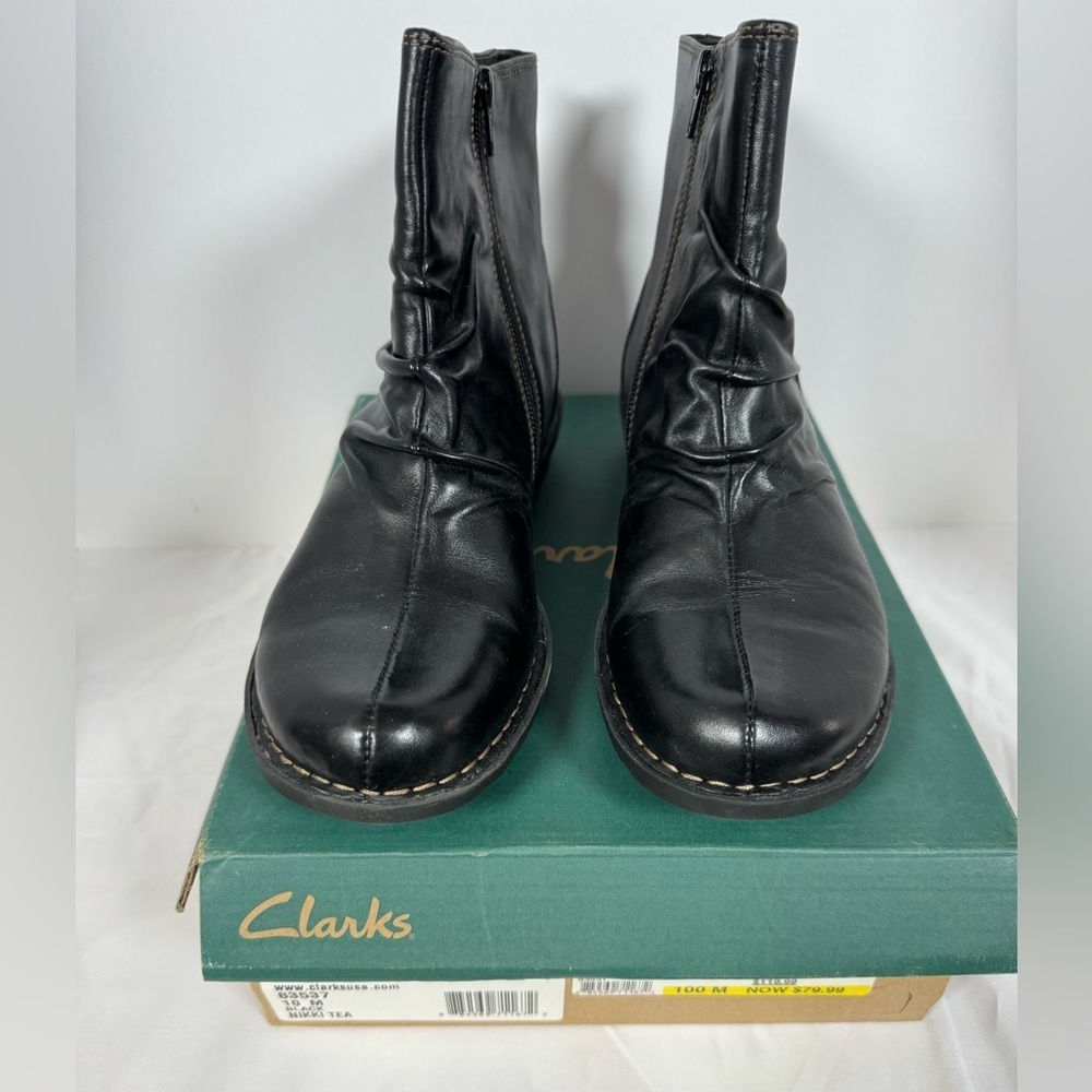Clarks Nikki Tea Black Leather Ankle Boots 10M